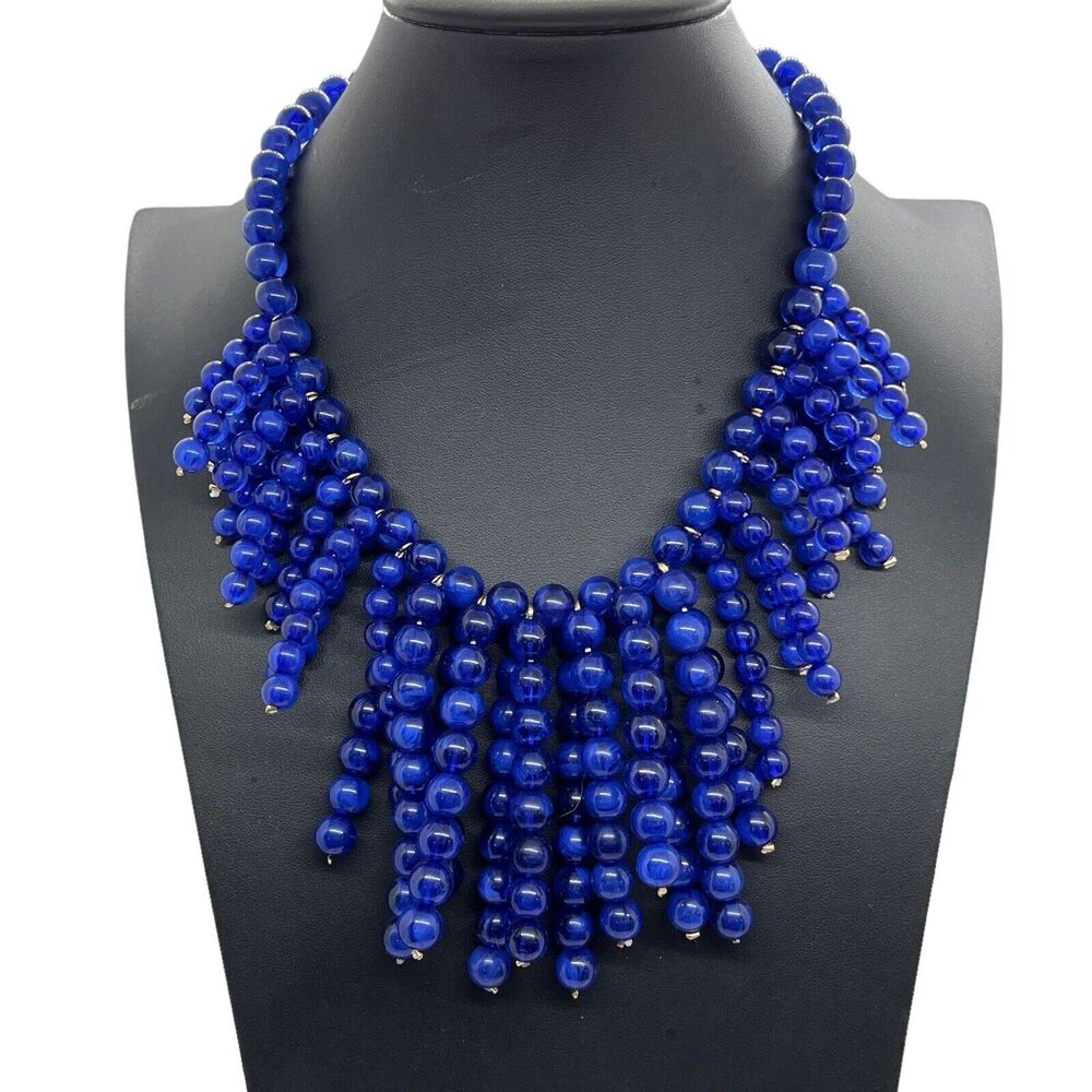 Anna & Ava Statement Necklace Beaded Bold Blue Colbalt Colored Acrylic New w Tag